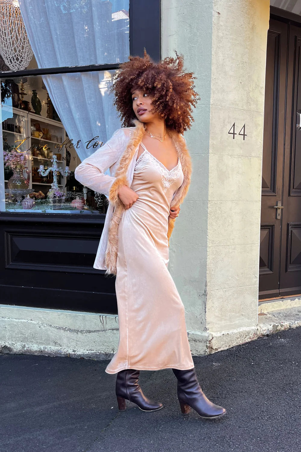 Sadie Blush Velvet Fur Jacket