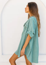 Load image into Gallery viewer, 3 Palms Shirtdress Sea Green
