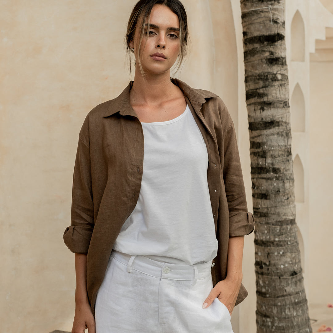 Palma Linen Shirt Cacao - Desert to Ocean