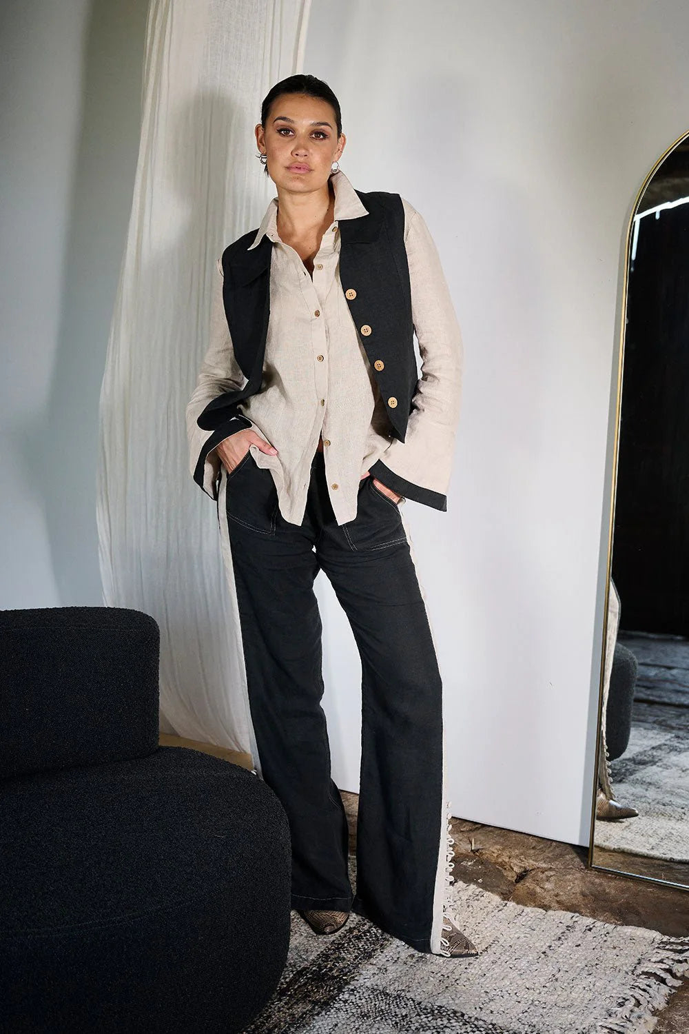 Contrast Linen Shirt Natural