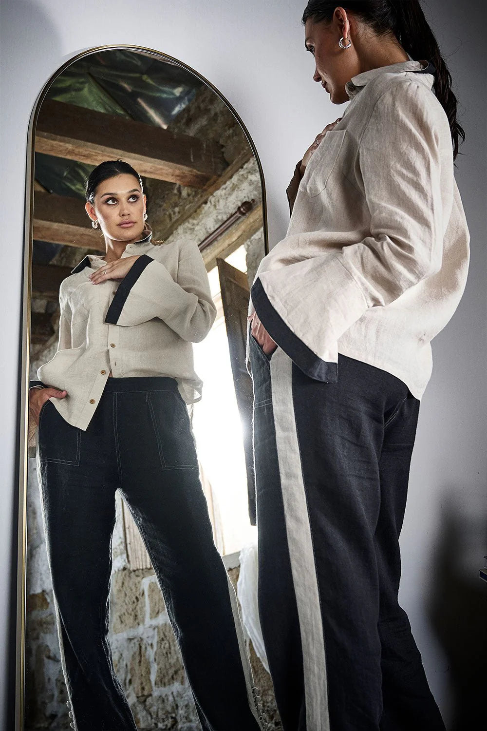 Contrast Linen Shirt Natural