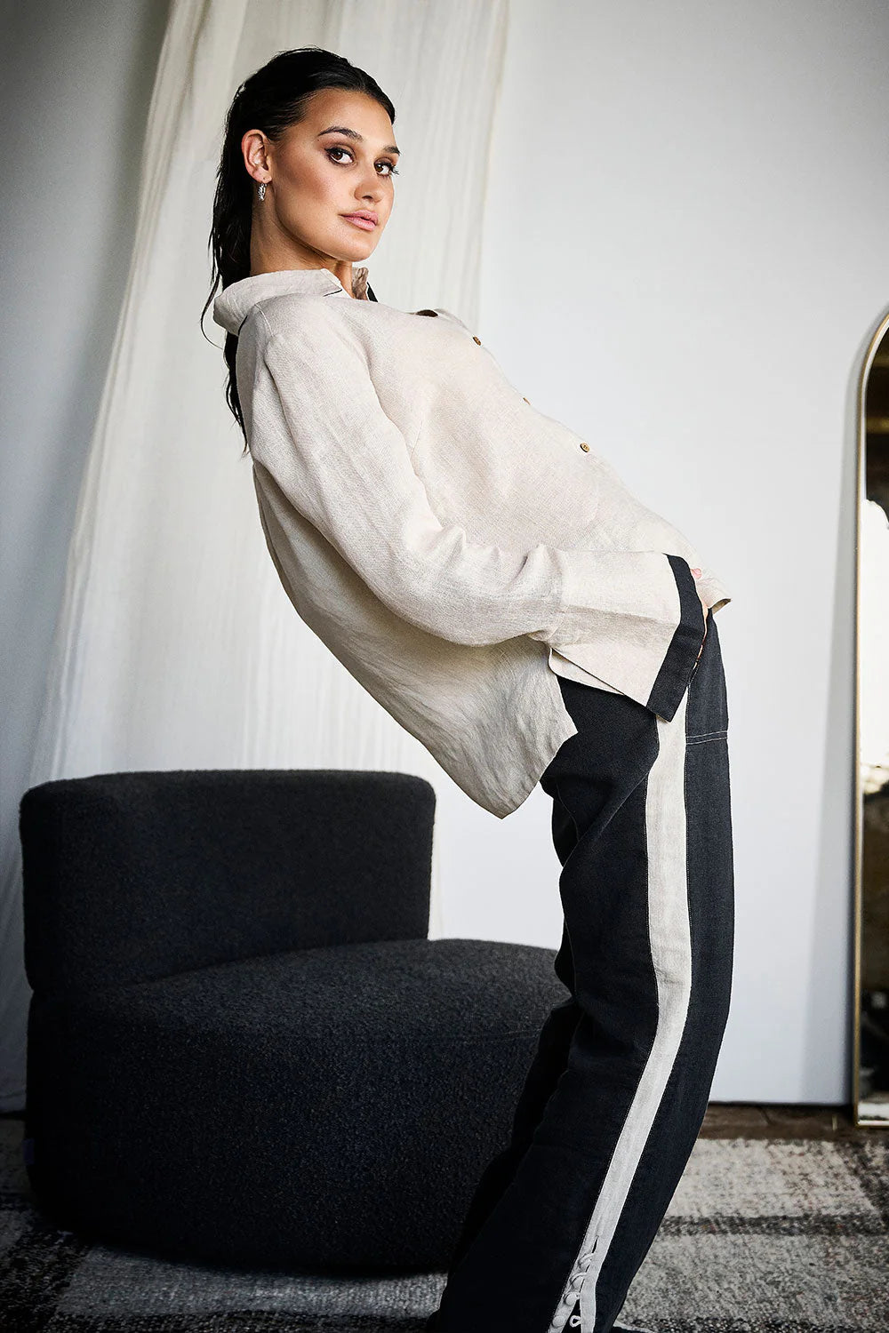 Contrast Linen Shirt Natural