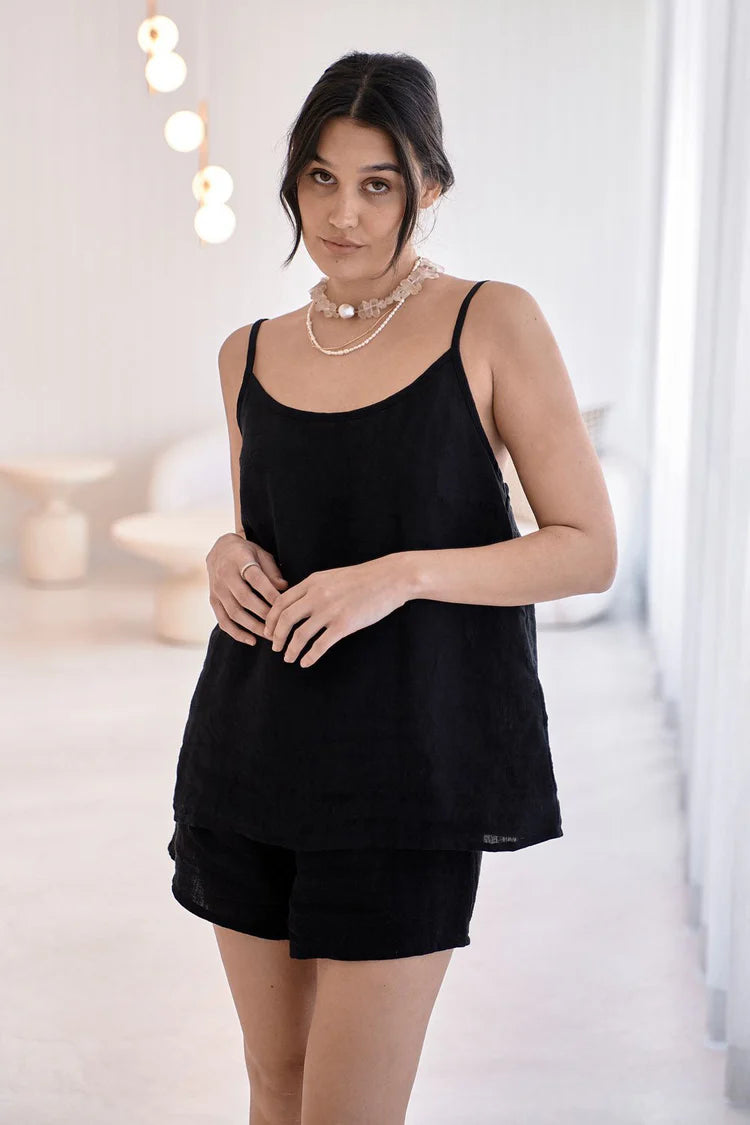 Fundamental Linen Cami Black