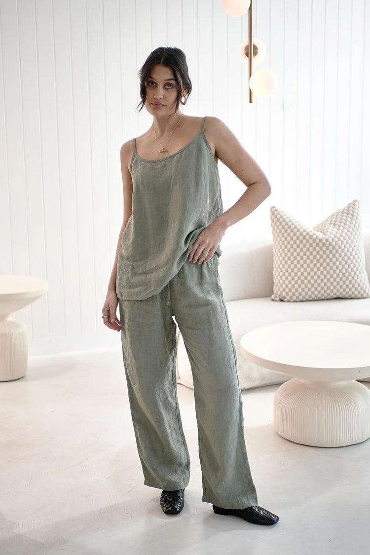 Fundamental Wide Leg Linen Pant Pistachio