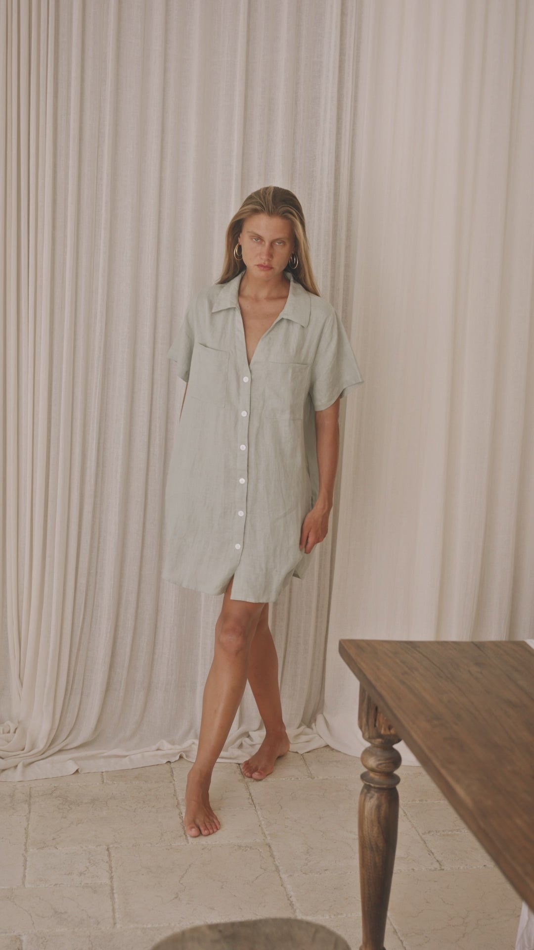Load video: Grace Mini Shirtdress Seafoam