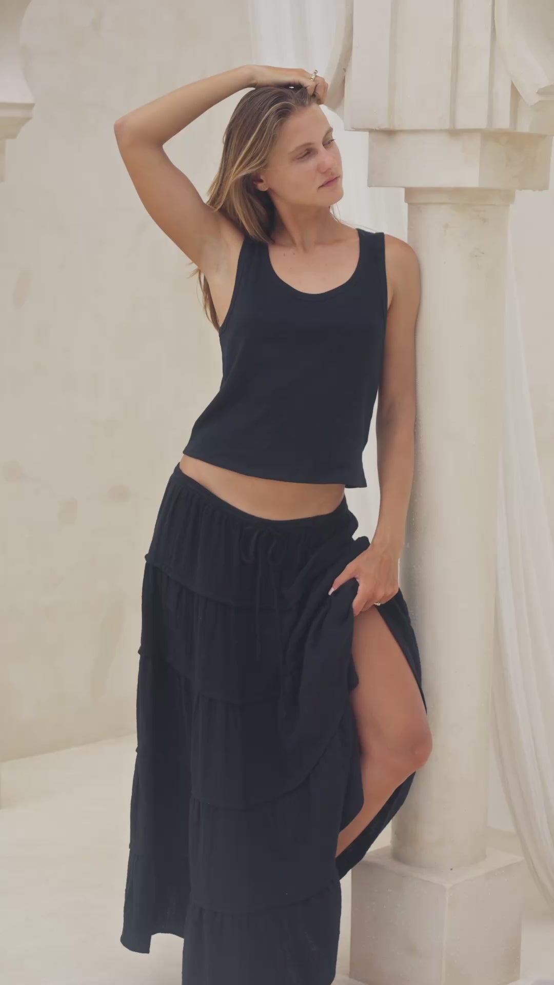 Load video: Balance Tank Cotton Rib Midnight