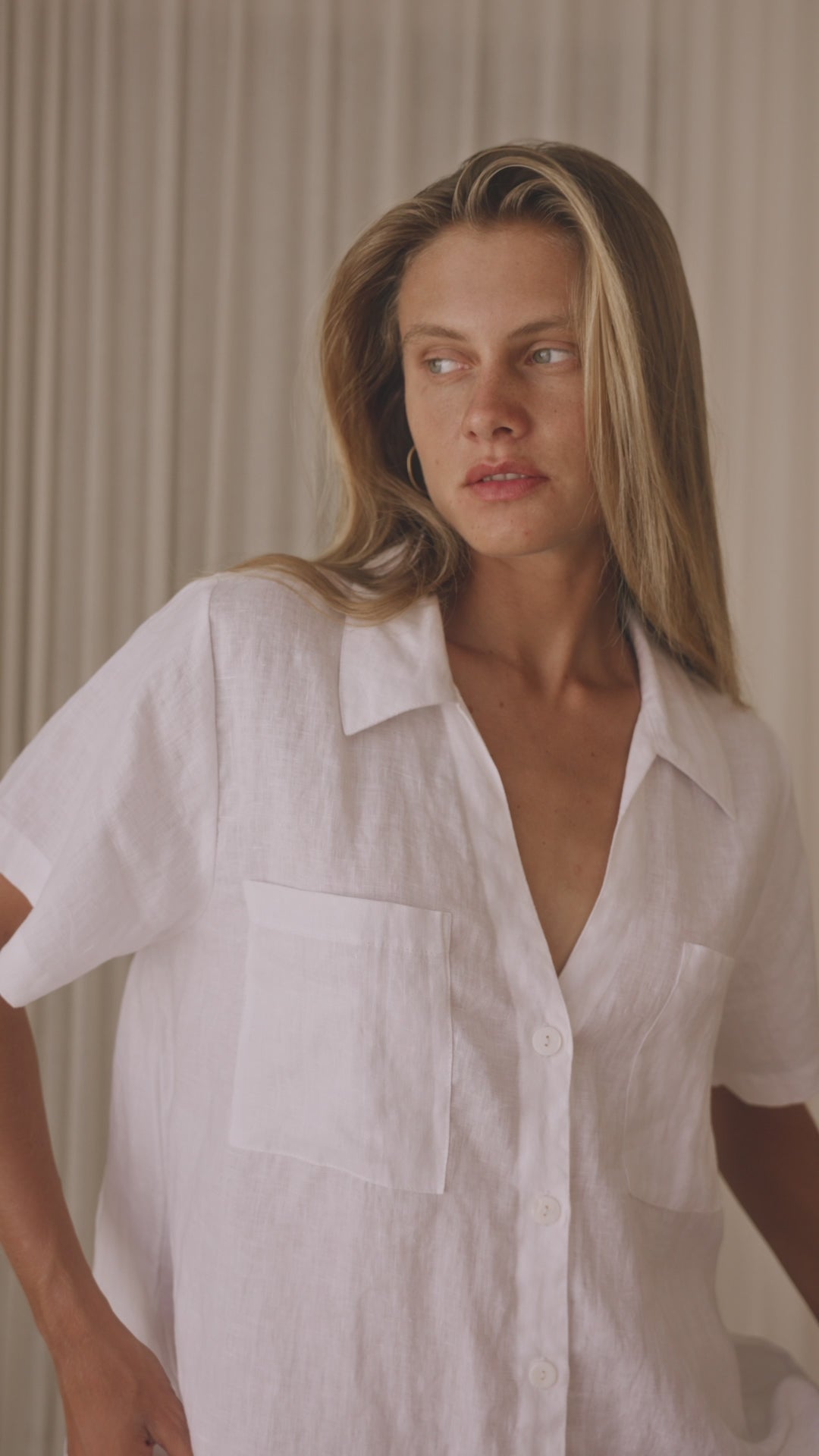 Load video: Grace Mini Shirtdress White