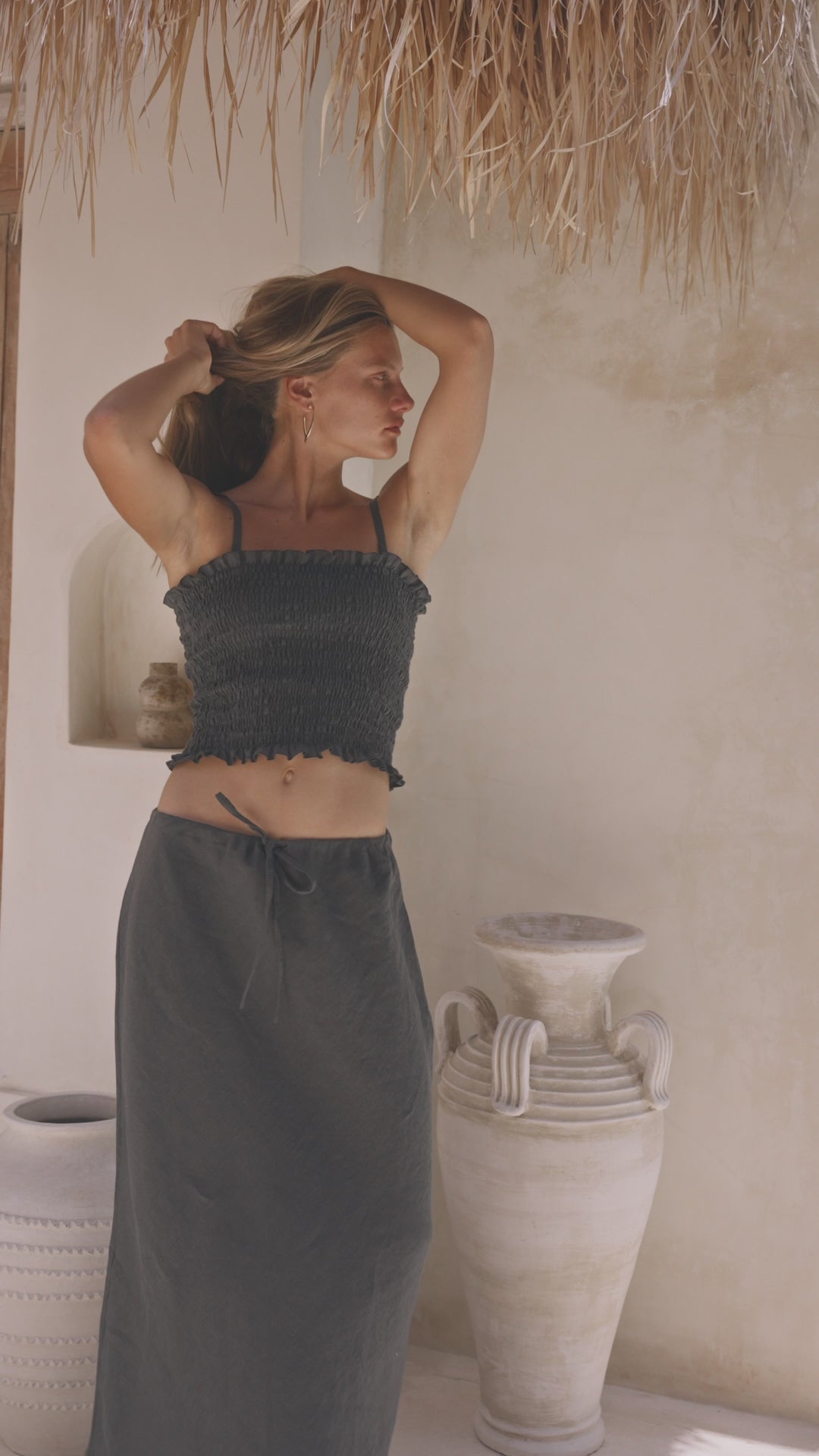 Load video: Riviera Maxi Slip Skirt Driftwood