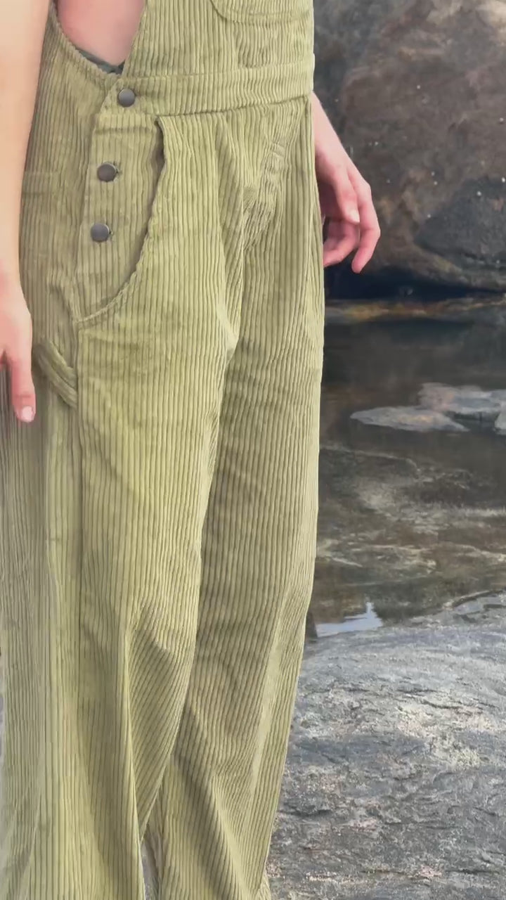 Load video: Denmark Cord Overalls Forest