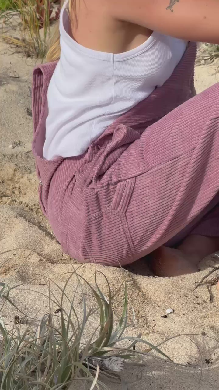 Load video: Denmark Cord Overalls Bordeaux