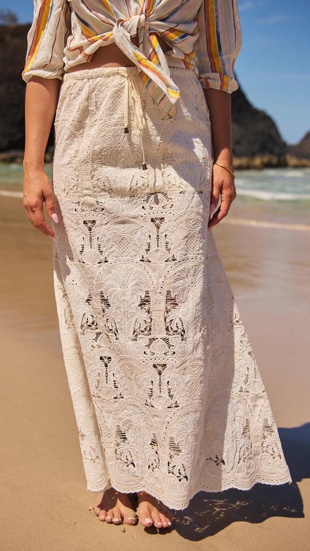 Golden Palms Lace Maxi Skirt