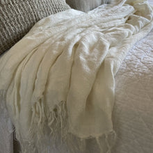 Load image into Gallery viewer, Ivory Fringed 100% Linen Throw/ Large Scarf
