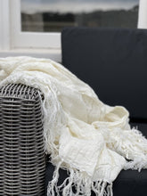 Load image into Gallery viewer, Ivory Fringed 100% Linen Throw/ Large Scarf
