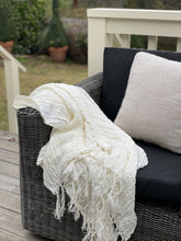 Load image into Gallery viewer, Ivory Fringed 100% Linen Throw/ Large Scarf
