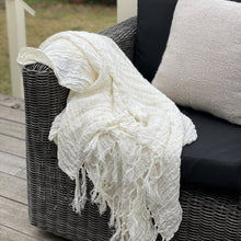 Load image into Gallery viewer, Ivory Fringed 100% Linen Throw/ Large Scarf
