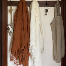 Load image into Gallery viewer, Ivory Fringed 100% Linen Throw/ Large Scarf
