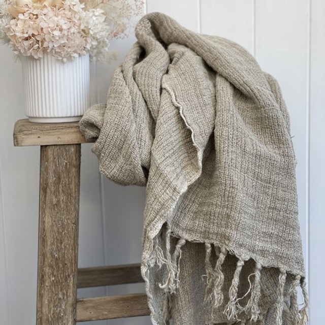 Natural-Mesh Stonewashed Throw 100% Linen