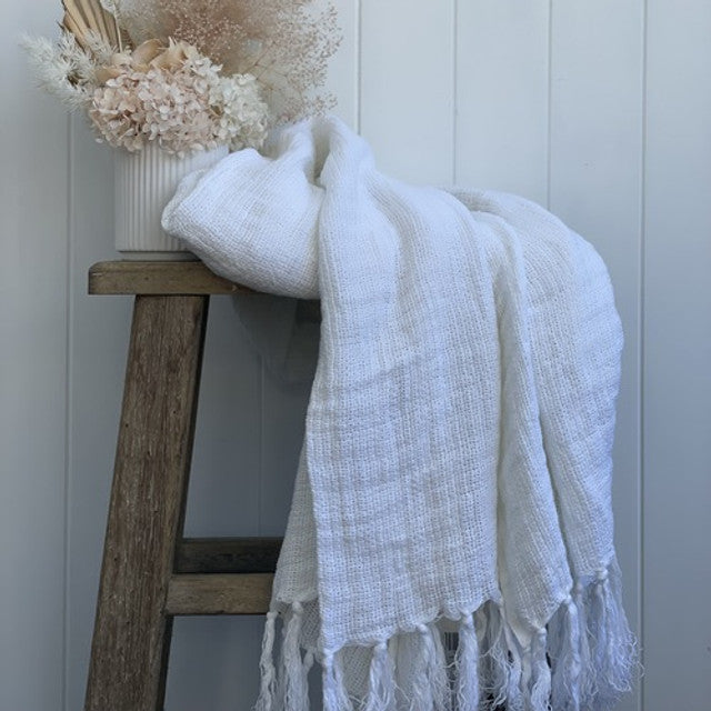 Audrey Throw Optic White Mesh Stonewashed Heavy 100% Linen