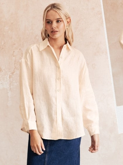 Buttons Up Linen Shirt Beige