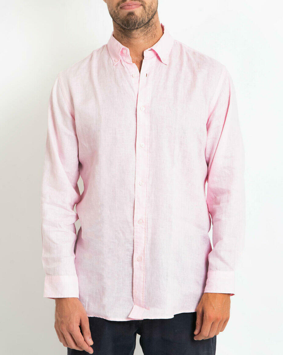 100% Linen Shirt Long Sleeve Pink