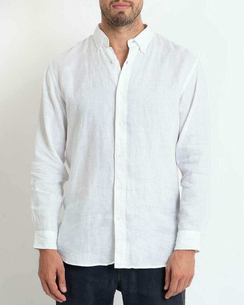 100% Linen Shirt Long Sleeve White