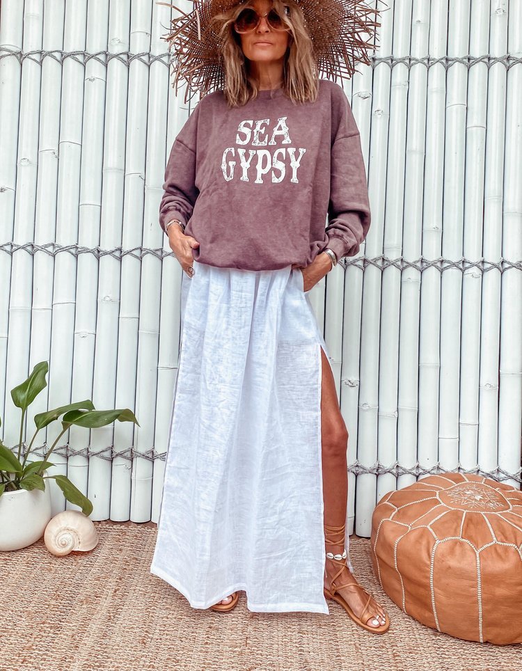 Tidal Linen Skirt White