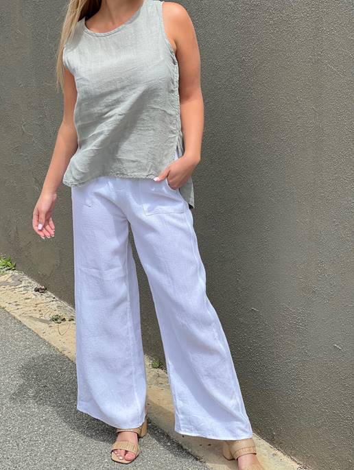 Jude Pant Linen White - Desert to Ocean
