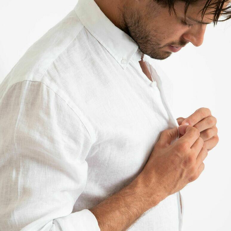 100% Linen Shirt Long Sleeve White