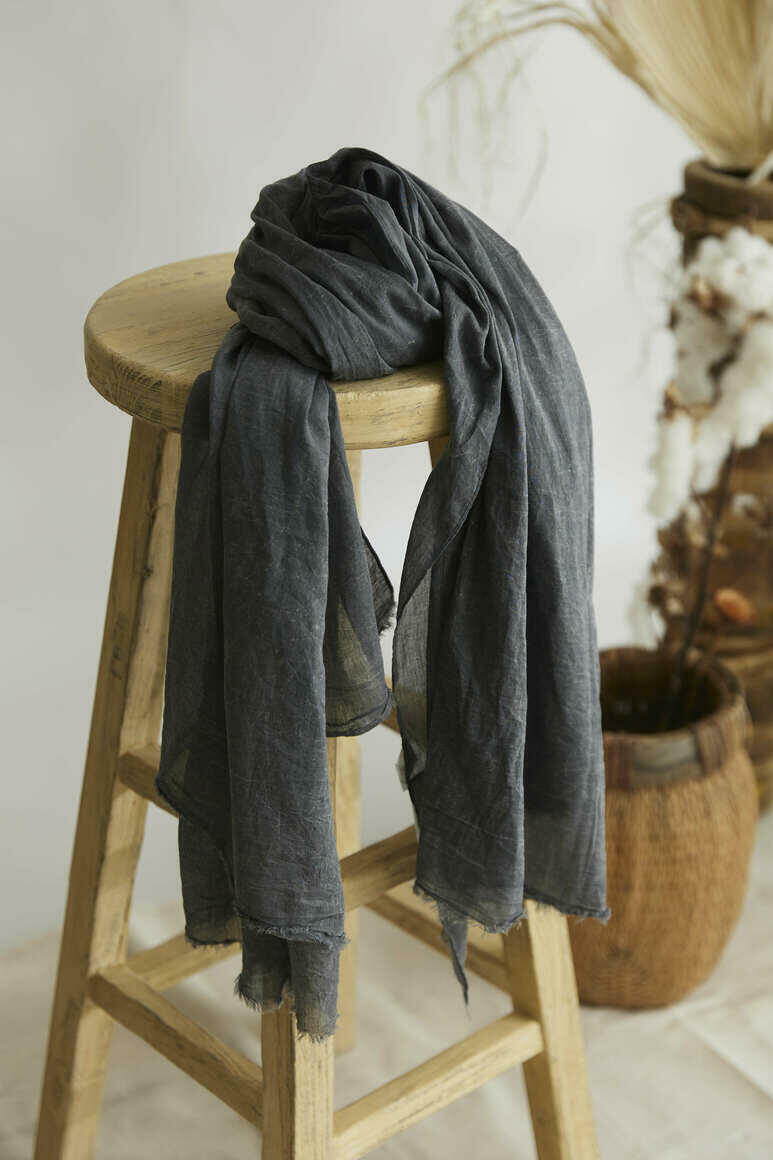 French Riviera 100% Cotton Scarf Charcoal Grey 2m x 1m