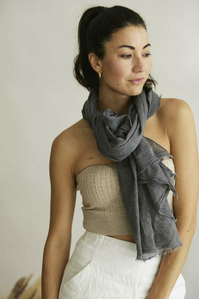French Riviera 100% Cotton Scarf Charcoal Grey 2m x 1m