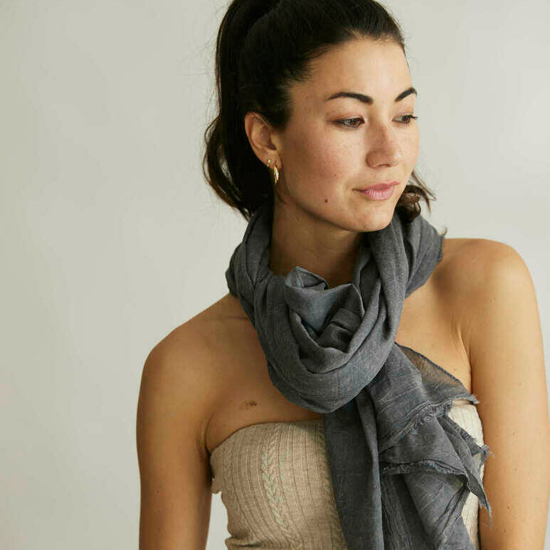 French Riviera 100% Cotton Scarf Charcoal Grey 2m x 1m