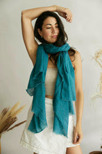 Load image into Gallery viewer, French Riviera 100% Cotton Scarf Teal 2m x 1m
