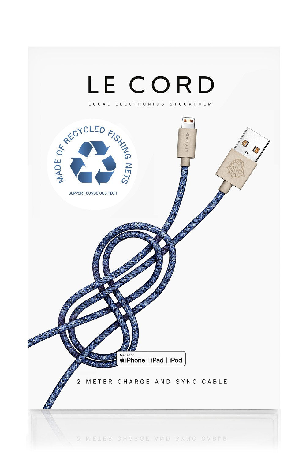 iPhone Lightning Cable made from recycled fishing nets 2m length