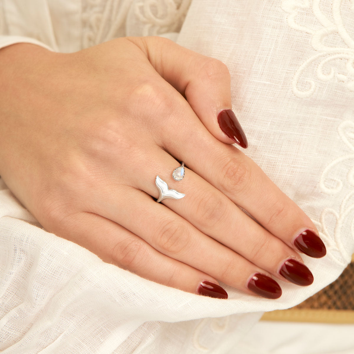 Whale Tail Moonstone Ring - Desert to Ocean