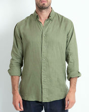 Load image into Gallery viewer, 100% Linen Shirt Long Sleeve Olive
