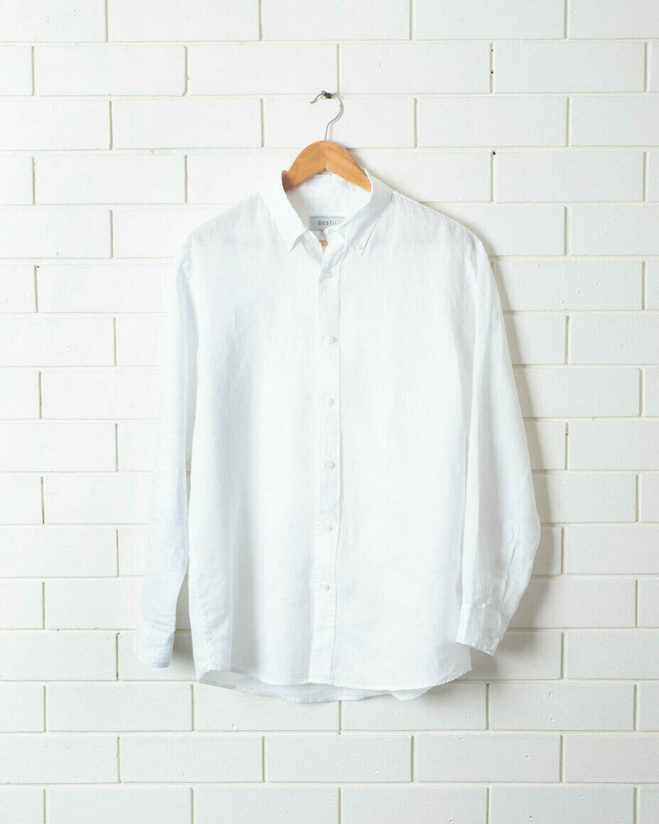 100% Linen Shirt Long Sleeve White
