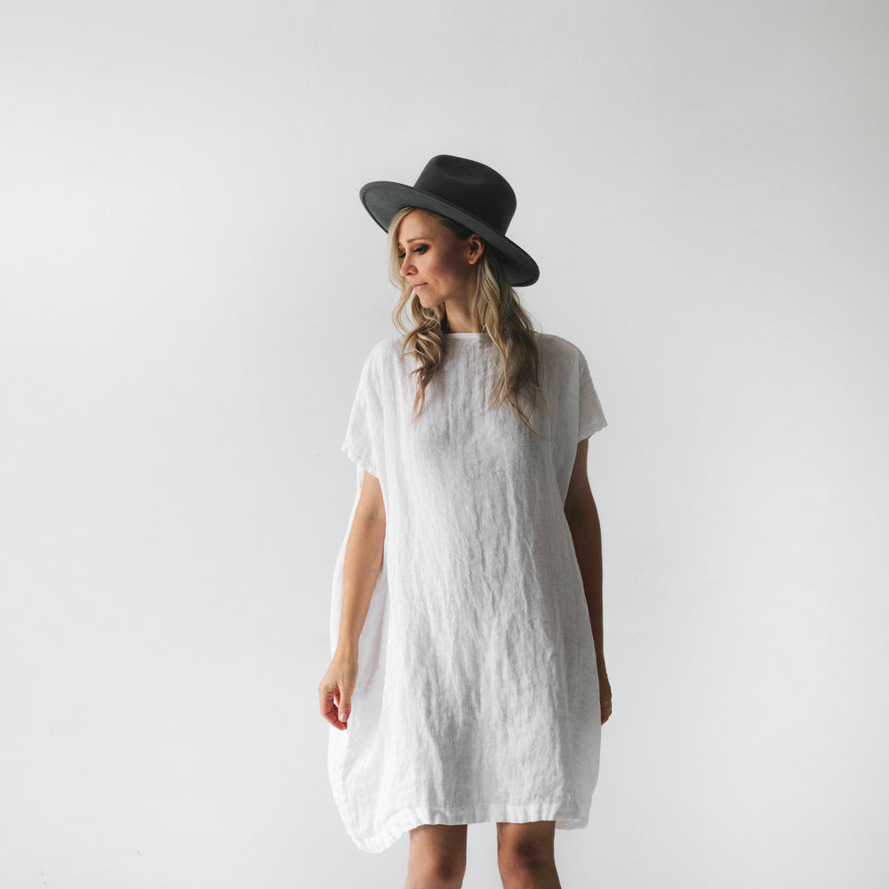 Short Dress White 100% Linen