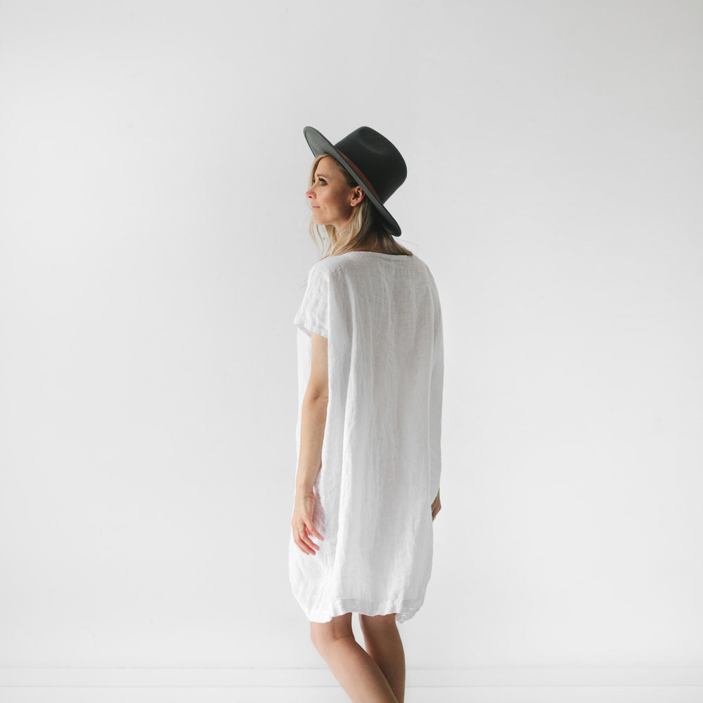 Short Dress White 100% Linen