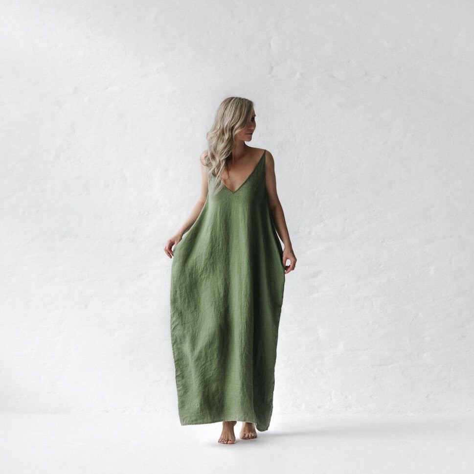 Nanami Dress Olive 100% Linen