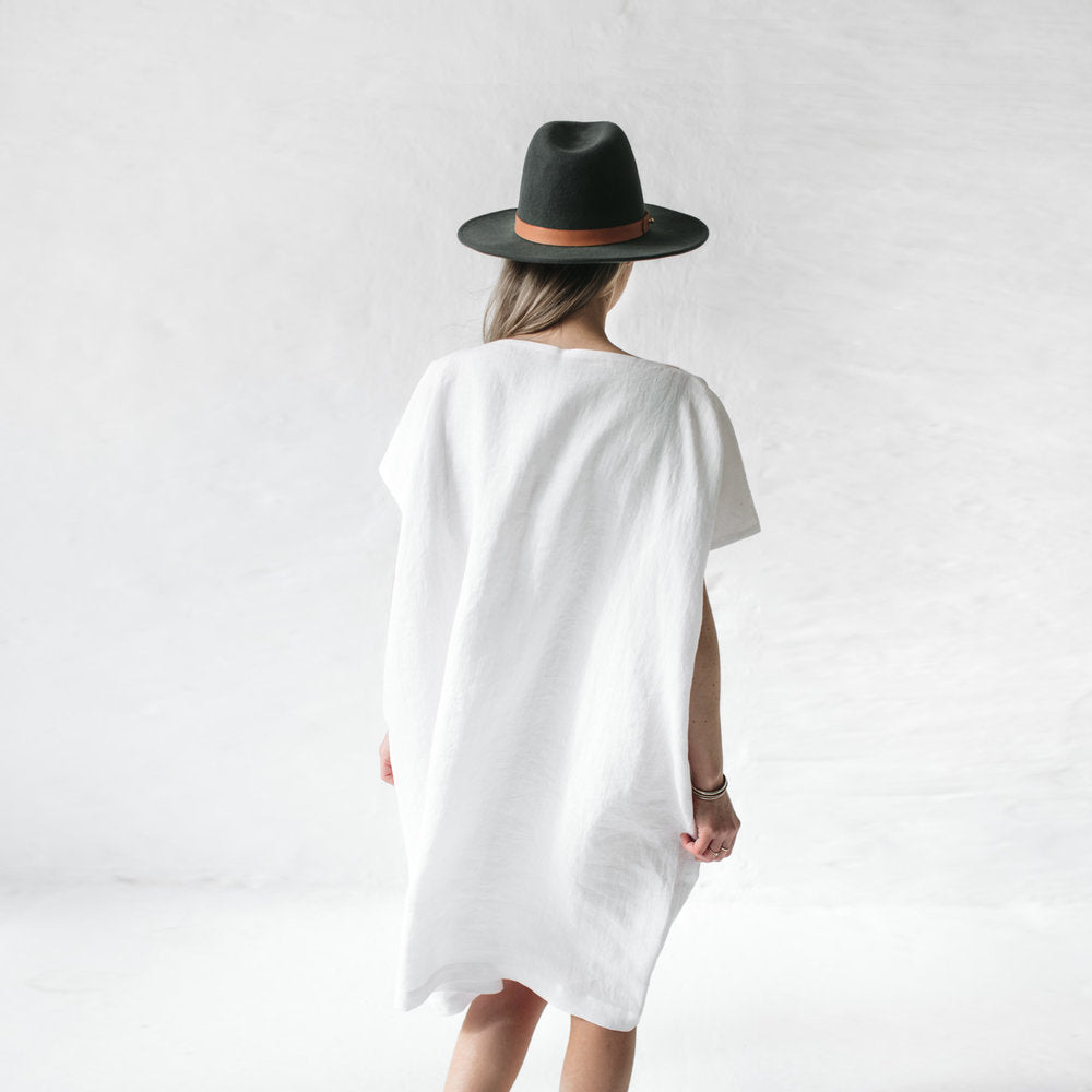 Short Dress White 100% Linen