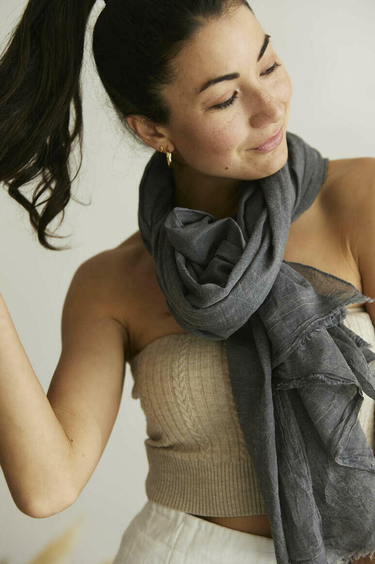 French Riviera 100% Cotton Scarf Charcoal Grey 2m x 1m