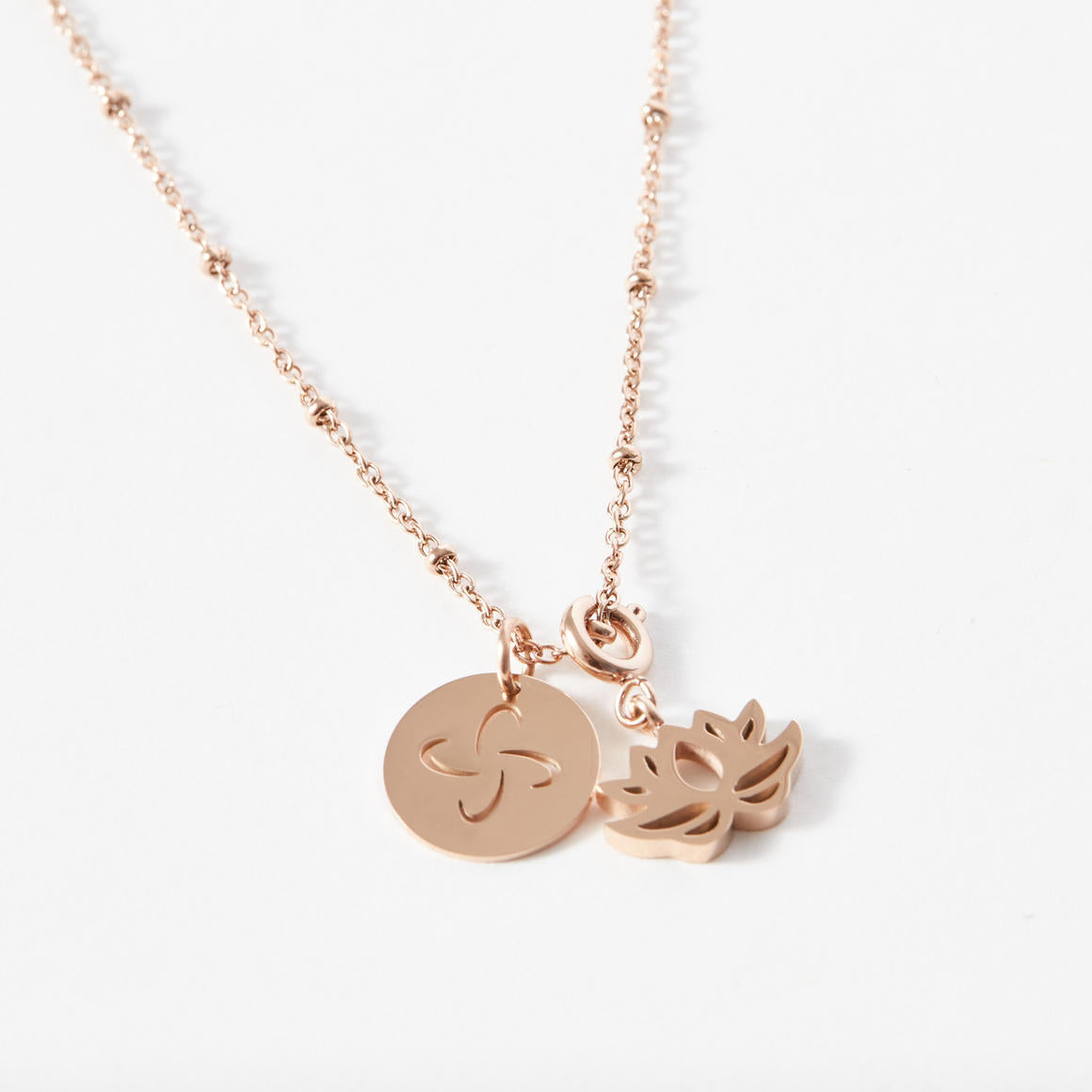 Tabono & Lotus Charm Ball Chain Necklace