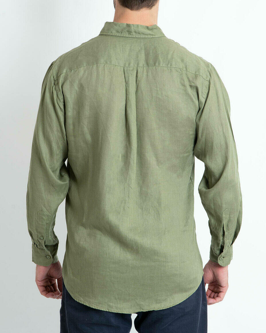 100% Linen Shirt Long Sleeve Olive