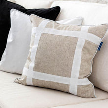 Load image into Gallery viewer, White &amp; Jute Criss Cross Cushion 50cm x 50cm

